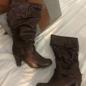 Brown calf high boots